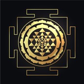 Yellow drawing of the Sri Yantra