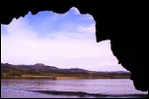 San Simeon Cove viewed from inside beach cave